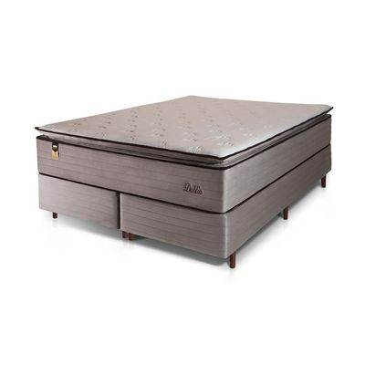 Cama Box Bipartida King Size Hellen Dublin Linho com Molas Ensacadas e Espuma D26 66x193x203 cm Bege
