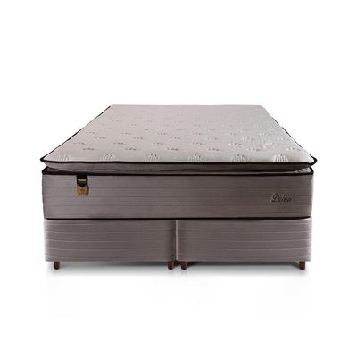 Cama Box Bipartida King Size Hellen Dublin Linho com Molas Ensacadas e Espuma D26 66x193x203 cm Bege