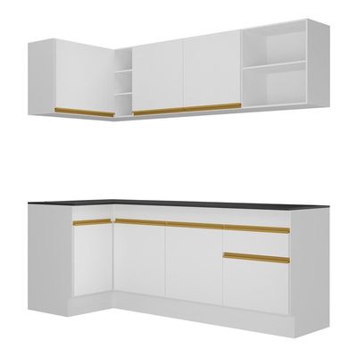 Armário De Cozinha Compacta De Canto Com Rodapé Veneza Multimóveis V2093 Branco/dourado Branco/dourado