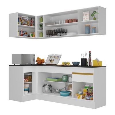 Armário De Cozinha Compacta De Canto Com Rodapé Veneza Multimóveis V2093 Branco/dourado Branco/dourado