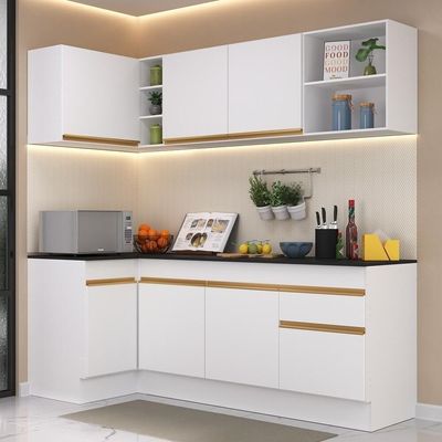 Armário De Cozinha Compacta De Canto Com Rodapé Veneza Multimóveis V2093 Branco/dourado Branco/dourado