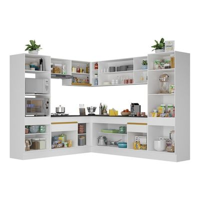Armário De Cozinha Completa De Canto Com Rodapé Veneza Multimóveis V2081 Branco/dourado Branco/dourado