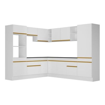 Armário De Cozinha Completa De Canto Com Rodapé Veneza Multimóveis V2081 Branco/dourado Branco/dourado
