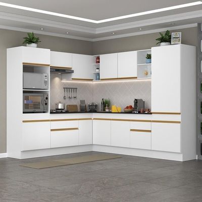 Armário De Cozinha Completa De Canto Com Rodapé Veneza Multimóveis V2081 Branco/dourado Branco/dourado