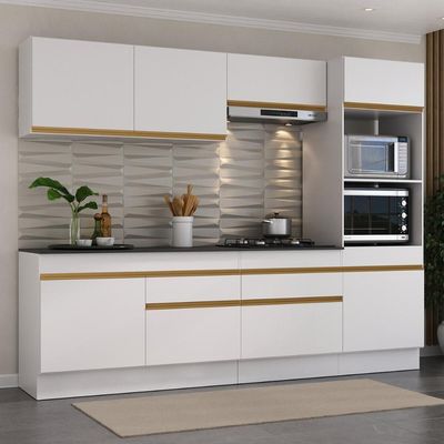 Armário De Cozinha Completa 5 Peças Com Rodapé Mp2180 Made Multimóveis Branco/dourado Branco/dourado