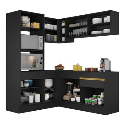Armário De Cozinha Completa De Canto V2098 Preto/dourado