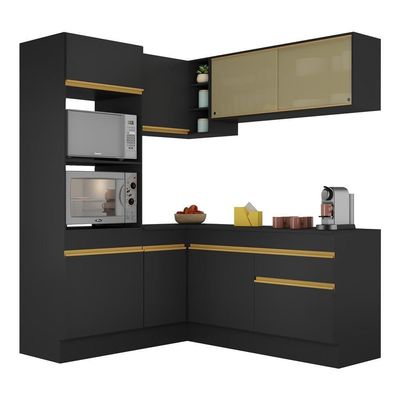 Armário De Cozinha Completa De Canto V2098 Preto/dourado