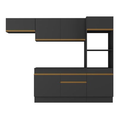 Armário De Cozinha Compacta 4 Peças Com Rodapé Mp2176 Made Multimóveis Preto/dourado Preto/dourado