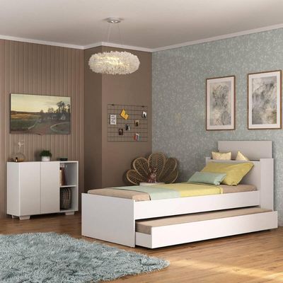 Conjunto Quarto Bicama Com Colchão E Baú/balcão 2 Portas Multimóveis Mp4219 Branco Branco