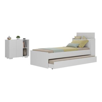 Conjunto Quarto Bicama Com Colchão E Baú/balcão 2 Portas Multimóveis Mp4219 Branco Branco