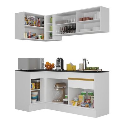 Cozinha Compacta De Canto Com Rodapé E Balcão Branca