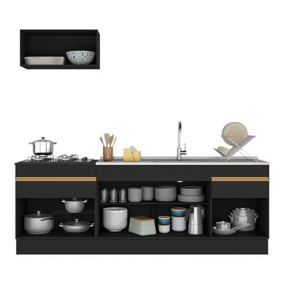 Cozinha Compacta Com Rodapé Veneza Multimóveis Preta