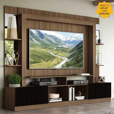 Rack com Painel Tv 65 Prateleiras com Espelho Oslo Madeirado