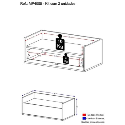Kit C 2 Mesas De Cabeceira 80 Cm Suspensa