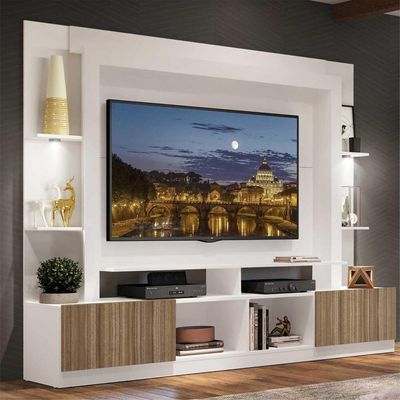 Rack Estante com Suporte Tv 65´´ Leds Branco/Madeirado