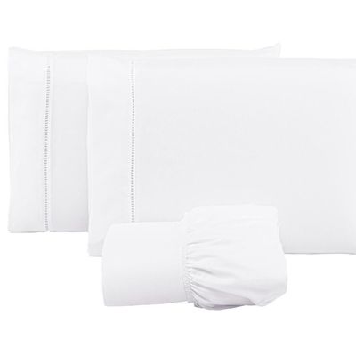 Jogo Lençol 400 Fios Ponto Palito Cama Queen 3pçs Poliéster - Branco