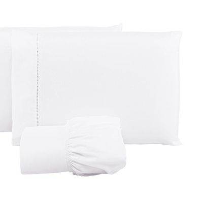 Jogo Lençol 400 Fios Ponto Palito Cama Queen 3pçs Poliéster - Branco