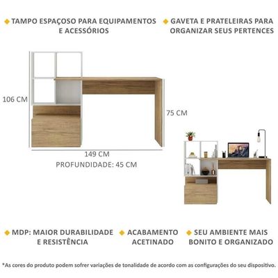 Escrivaninha Mesa Para Computador Atlantis Branca/Rustic