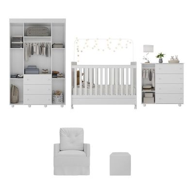 Quarto Completo+Colchão Poltrona E Puff Mp4109 Branco Branco