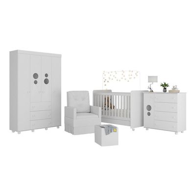 Quarto Completo+Colchão Poltrona E Puff Mp4109 Branco Branco