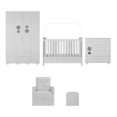 Quarto Completo+Colchão Poltrona E Puff Mp4109 Branco Branco