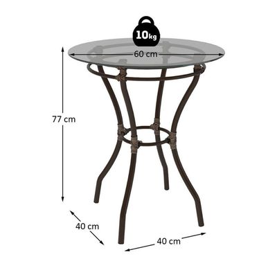 Mesa De Jardim/área De Lazer 60cm Vidro E Aço Com Junco Sintético Multimóveis Cr8005 Café Mesclado
