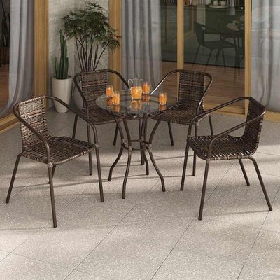 Mesa De Jardim/área De Lazer 60cm Vidro E Aço Com Junco Sintético Multimóveis Cr8005 Café Mesclado