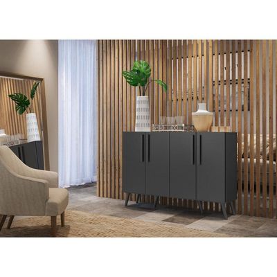 Aparador Buffet 4 Portas Retrô Viena V3606 Preto Preto