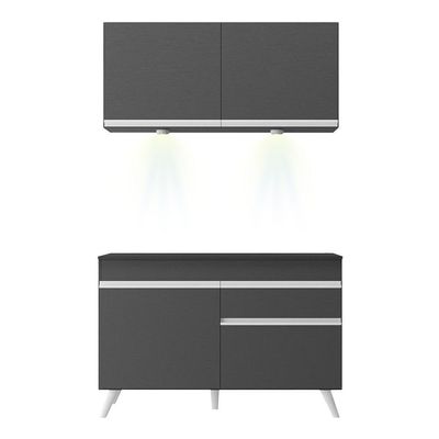 Armário De Cozinha Compacta 120cm Com Leds Veneza Up Multimóveis V2012 Preto/branco Preto/branco