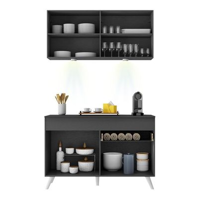 Armário De Cozinha Compacta 120cm Com Leds Veneza Up Multimóveis V2012 Preto/branco Preto/branco