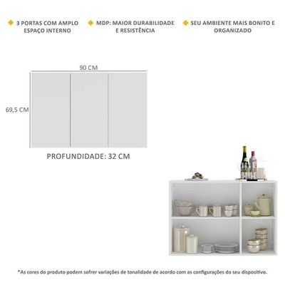 Aparador Buffet 3 Portas Multimóveis V1007 Branco