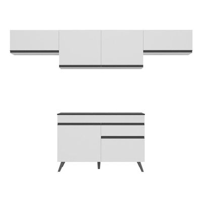 Armário De Cozinha Compacta 260cm Veneza Multimóveis V3697 Branco/preto Branco/preto