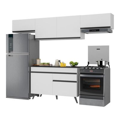 Armário De Cozinha Compacta 260cm Veneza Multimóveis V3697 Branco/preto Branco/preto