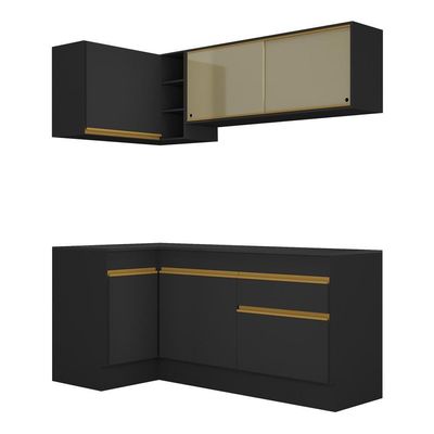 Armário De Cozinha Compacta De Canto Com Rodapé Veneza Multimóveis V2091 Preto/dourado Preto/dourado