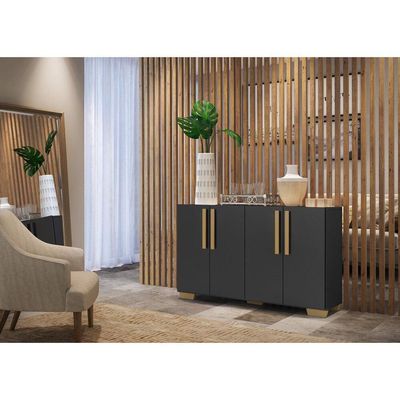 Aparador Buffet 4 Portas Viena V3607 Preto/Natural