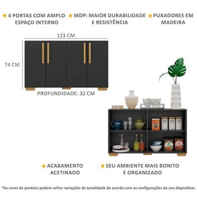 Aparador Buffet 4 Portas Viena V3607 Preto/Natural
