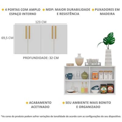Aparador Buffet 4 Portas Viena V3604 Branco/Natural