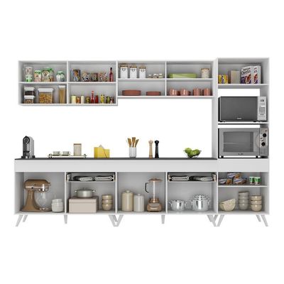 Armário De Cozinha Completa 302cm Veneza Multimóveis V3689 Branco Branco