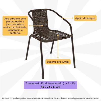 Kit 4 Cadeiras De Jardim Junco Sintético Multimóveis Cr8009 Café Mesclado