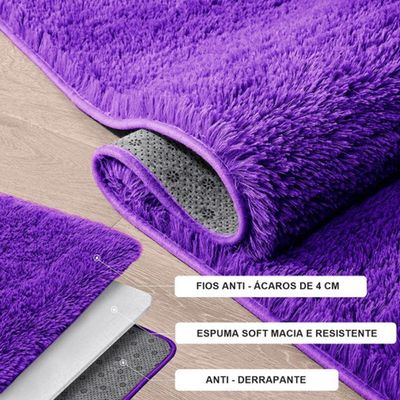 Tapete Sala Felpudo Peludo Roxo Redondo 140 Cm