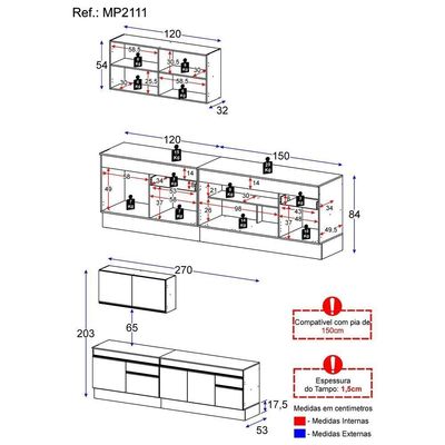 Armário De Cozinha Compacta Com Rodapé Mp2111.891 Branco
