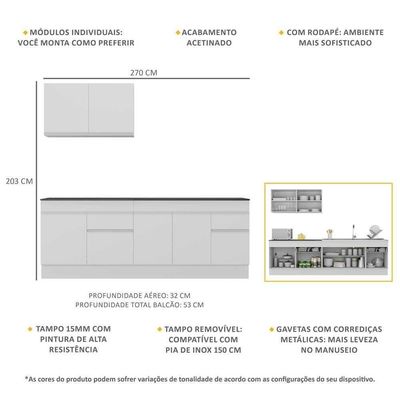 Armário De Cozinha Compacta Com Rodapé Mp2111.891 Branco