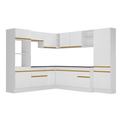 Armário De Cozinha Completa De Canto Com Rodapé Veneza Multimóveis V2082 Branco/dourado Branco/dourado
