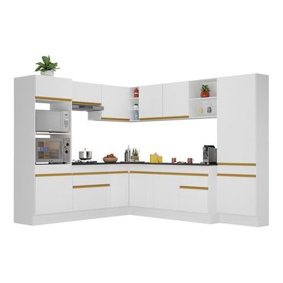 Armário De Cozinha Completa De Canto Com Rodapé Veneza Multimóveis V2082 Branco/dourado Branco/dourado