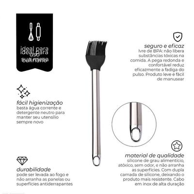Pincel Culinario Preto Com Cabo Em Inox - Mimo Style