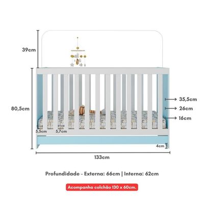 Berço 3 Em 1 Com Colchão Incluso Doce De Leite Multimóveis Mp4244 Azul