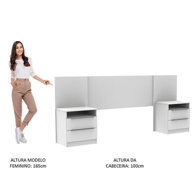 Cabeceira Extensível Branco com 2 Criados Madesa