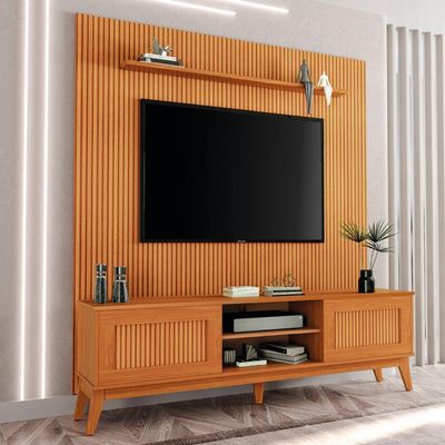 Rack Bancada King Com Painel Para Tv Até 75 Polegadas Egeo Cedro Ripado Impressão 3d Edn Cedro