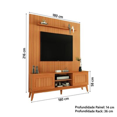 Rack Bancada King Com Painel Para Tv Até 75 Polegadas Egeo Cedro Ripado Impressão 3d Edn Cedro