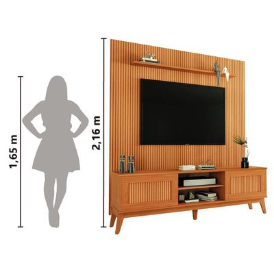 Rack Bancada King Com Painel Para Tv Até 75 Polegadas Egeo Cedro Ripado Impressão 3d Edn Cedro
